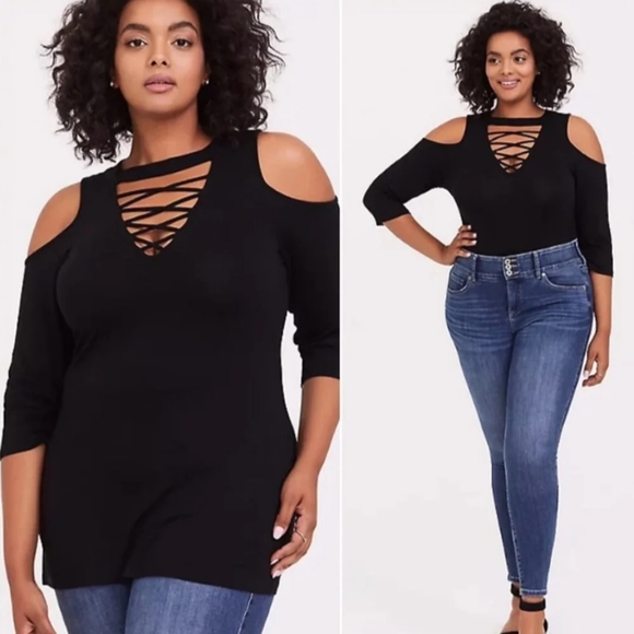 torrid Tops - 🔥TORRID SUPER Soft Lace Up Neck Cold Shoulder Top